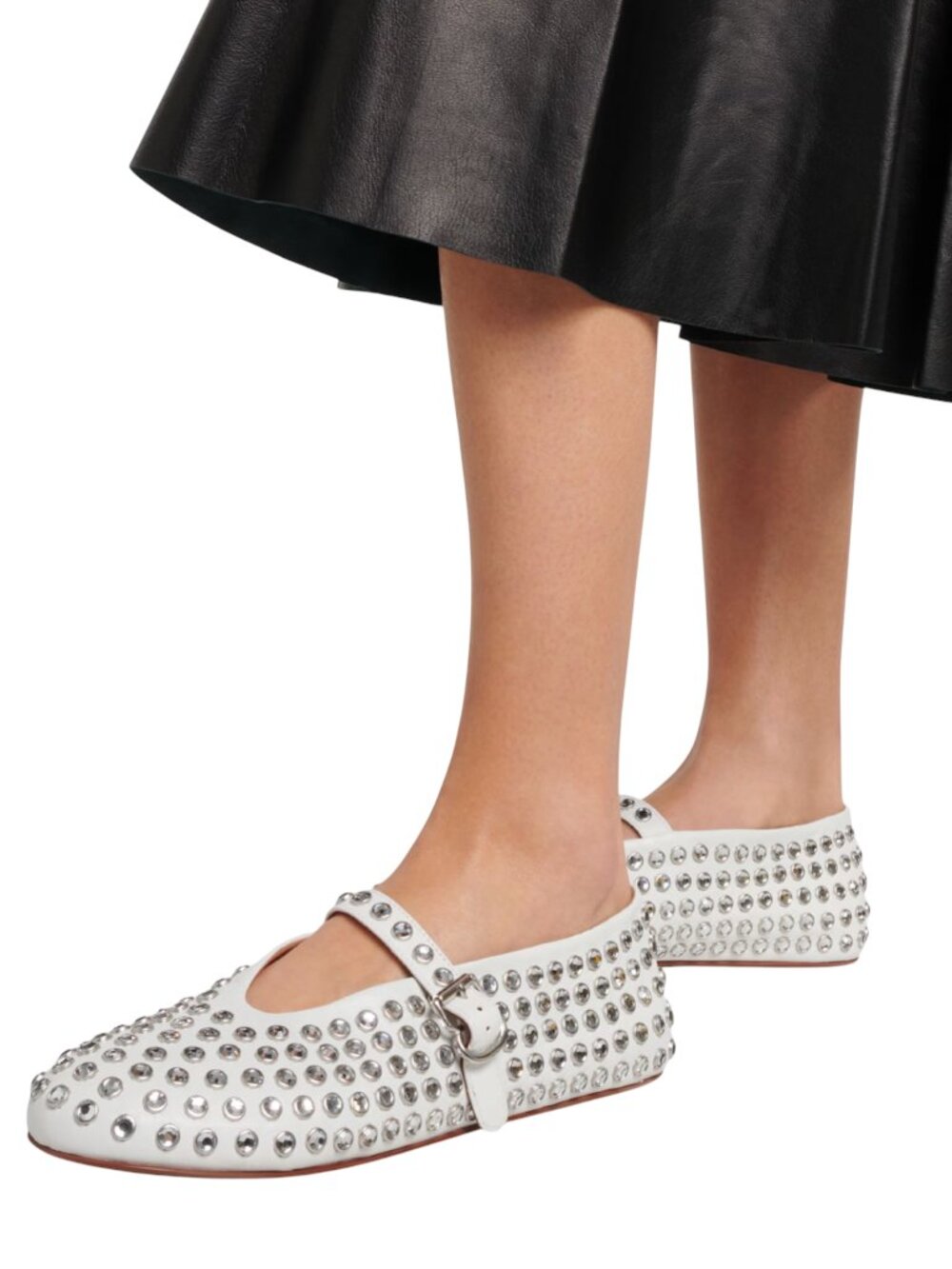 ALAÏA Crystal-embellished leather ballet flats Size 40 IT, 9 US NEW